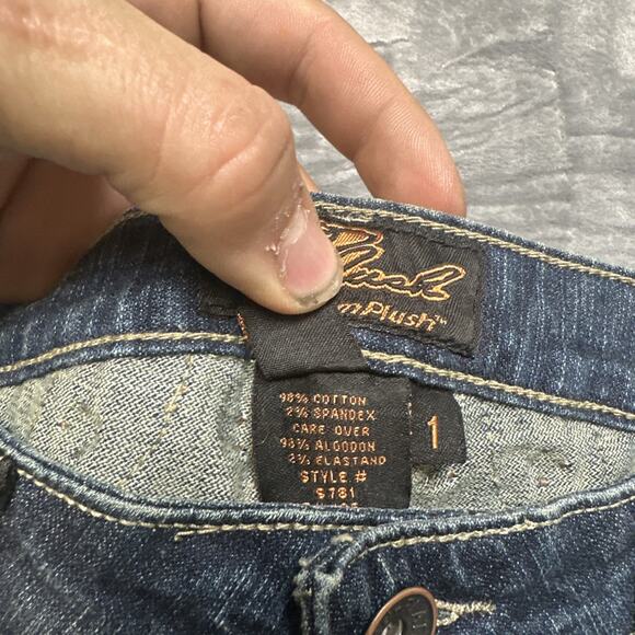 New Platinum Plush Embroidered Studded Straight Jeans Womens Size 1‎ Velvet Blue - Picture 8 of 10